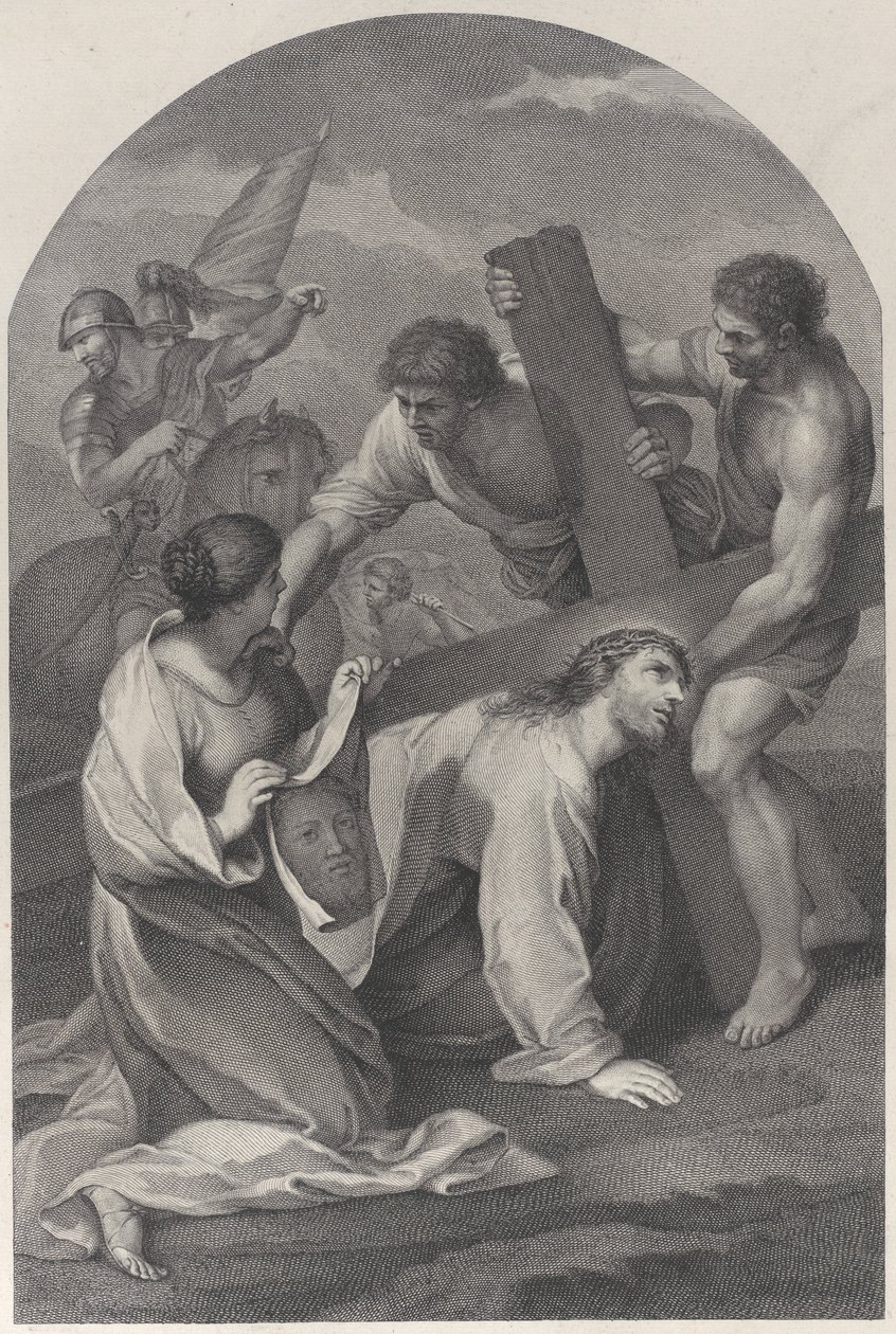 Christus unter dem Gewicht des Kreuzes zu Boden gefallen, mit zwei Männern, die helfen, ca. 1729 von Simon Vallee