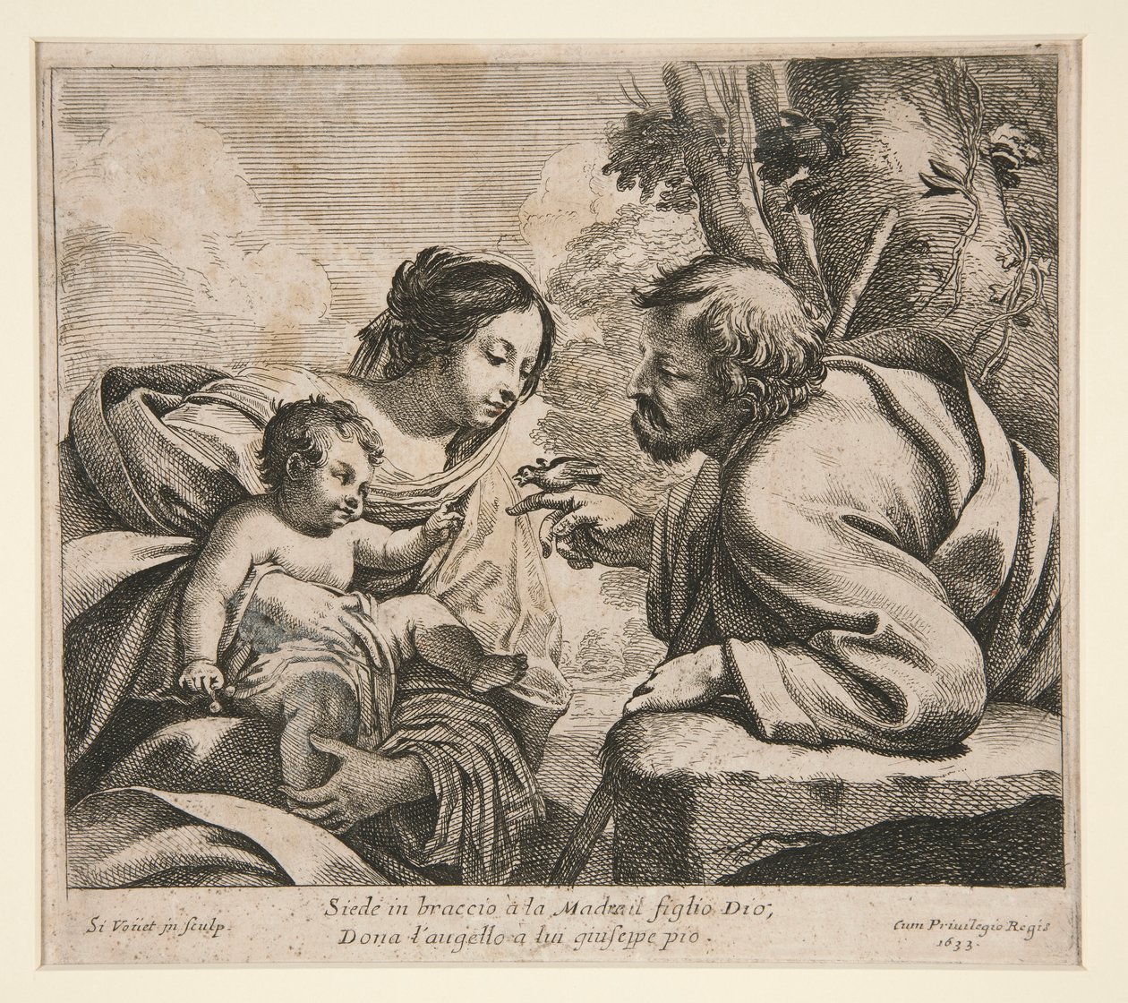 Heilige Familie mit einem Vogel von Simon Vouet