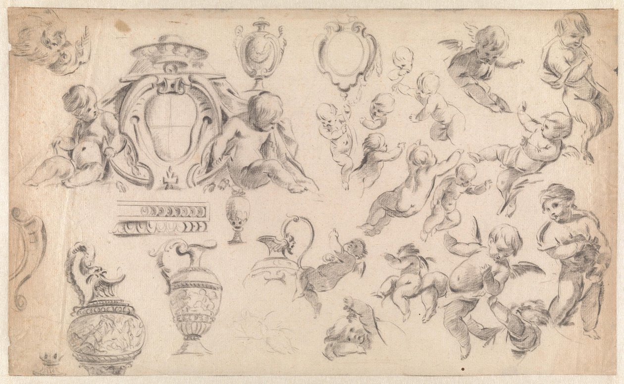 Studie für eine Dekoration mit Putti und Ornamenten von Simon Vouet