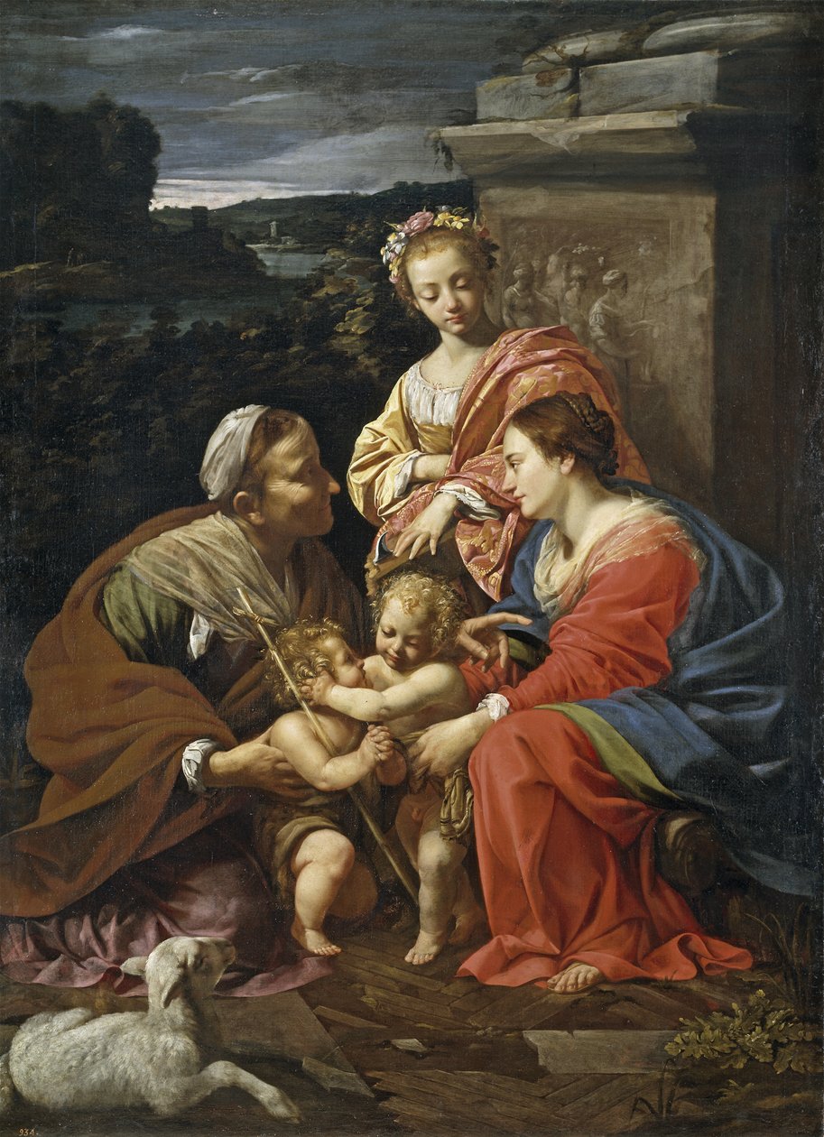 Jungfrau und Kind mit Johannes dem Täufer als Junge, Heilige Elisabeth und Heilige Katharina, 1625-1626 von Simon Vouet