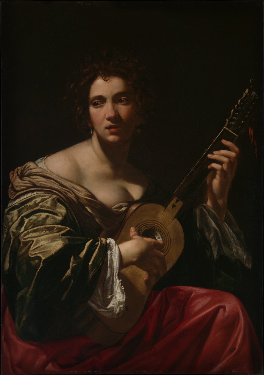 Frau, die Gitarre spielt von Simon Vouet