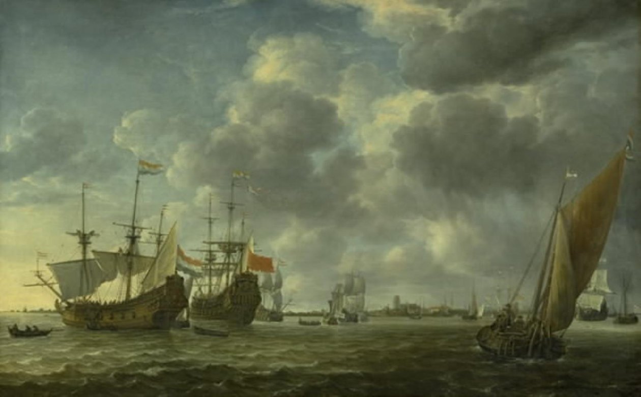 Schiffe im Fluss Maas vor Rotterdam von Simon de Vlieger