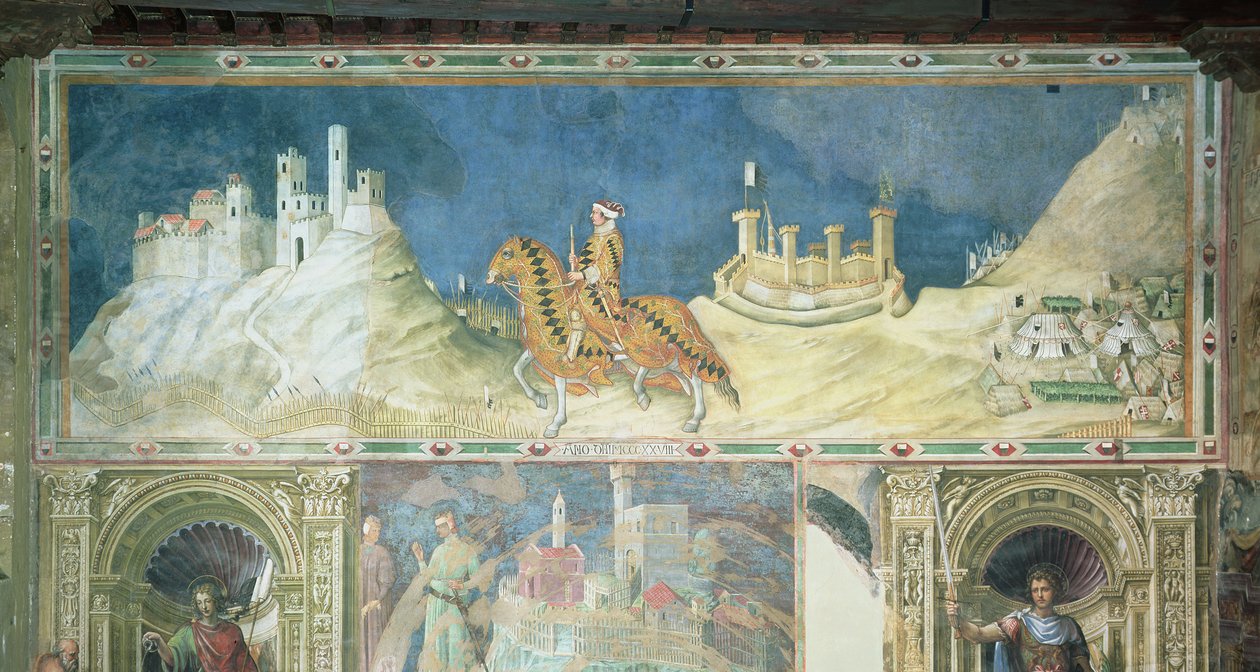 Gedenkfeier für Guidoriccio da Fogliano bei der Belagerung von Montemassi, aus der Sala del Mappamondo, 1328 von Simone Martini