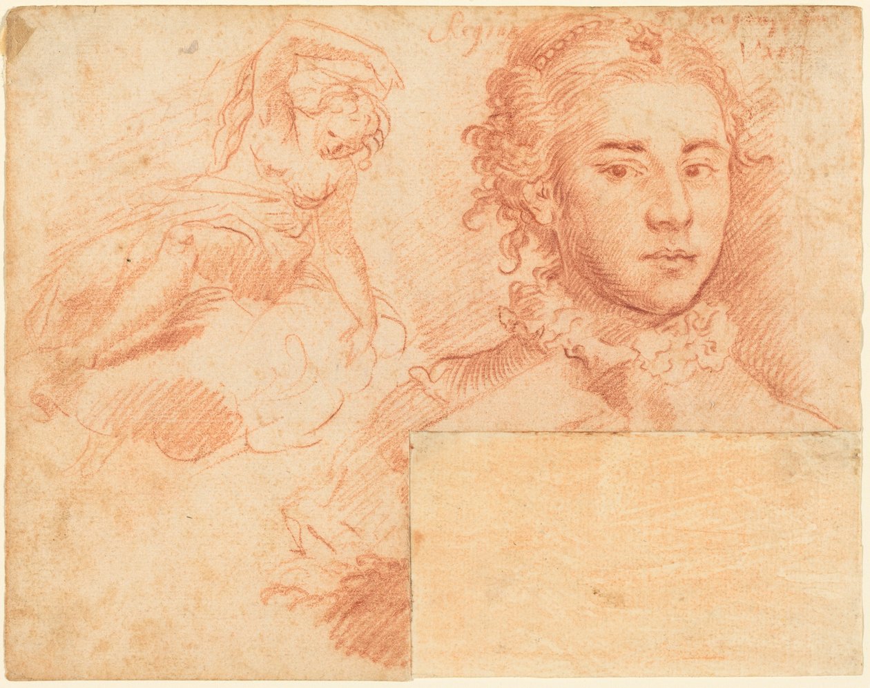 Porträt einer Königin und eine Studie einer Frau auf einer Wolke sitzend; verso, Schlafende Figur von Simone Cantarini