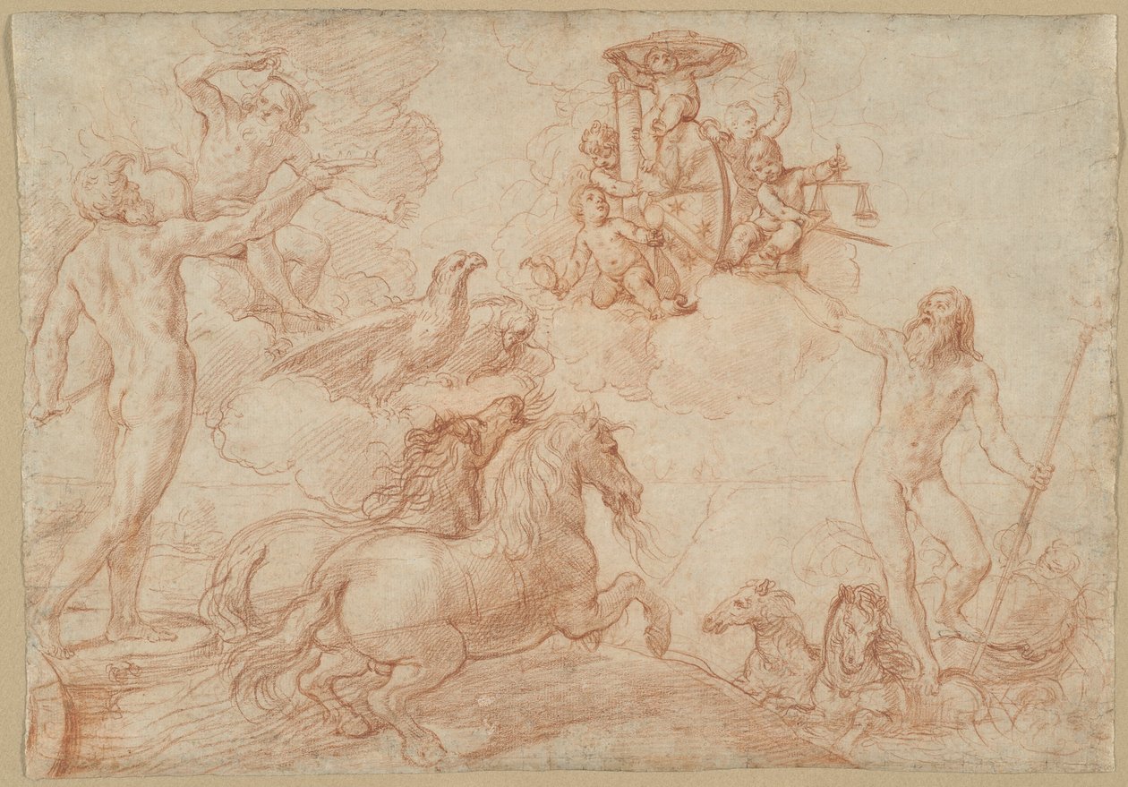 Jupiter, Neptun und Pluto huldigen dem Wappen von Kardinal Borghese von Simone Cantarini