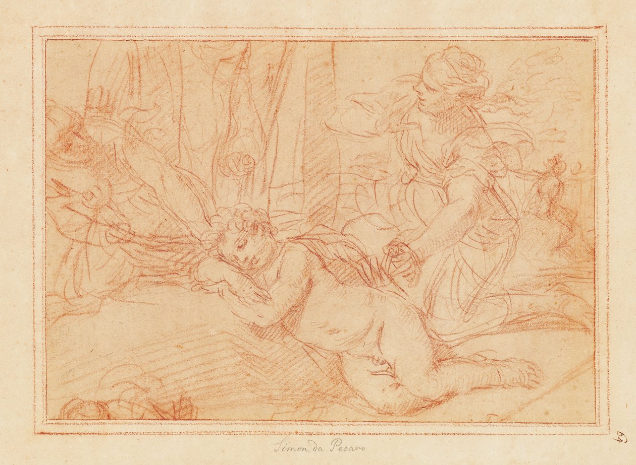 Venus und die Nymphen entwaffnen Amor von Simone Cantarini