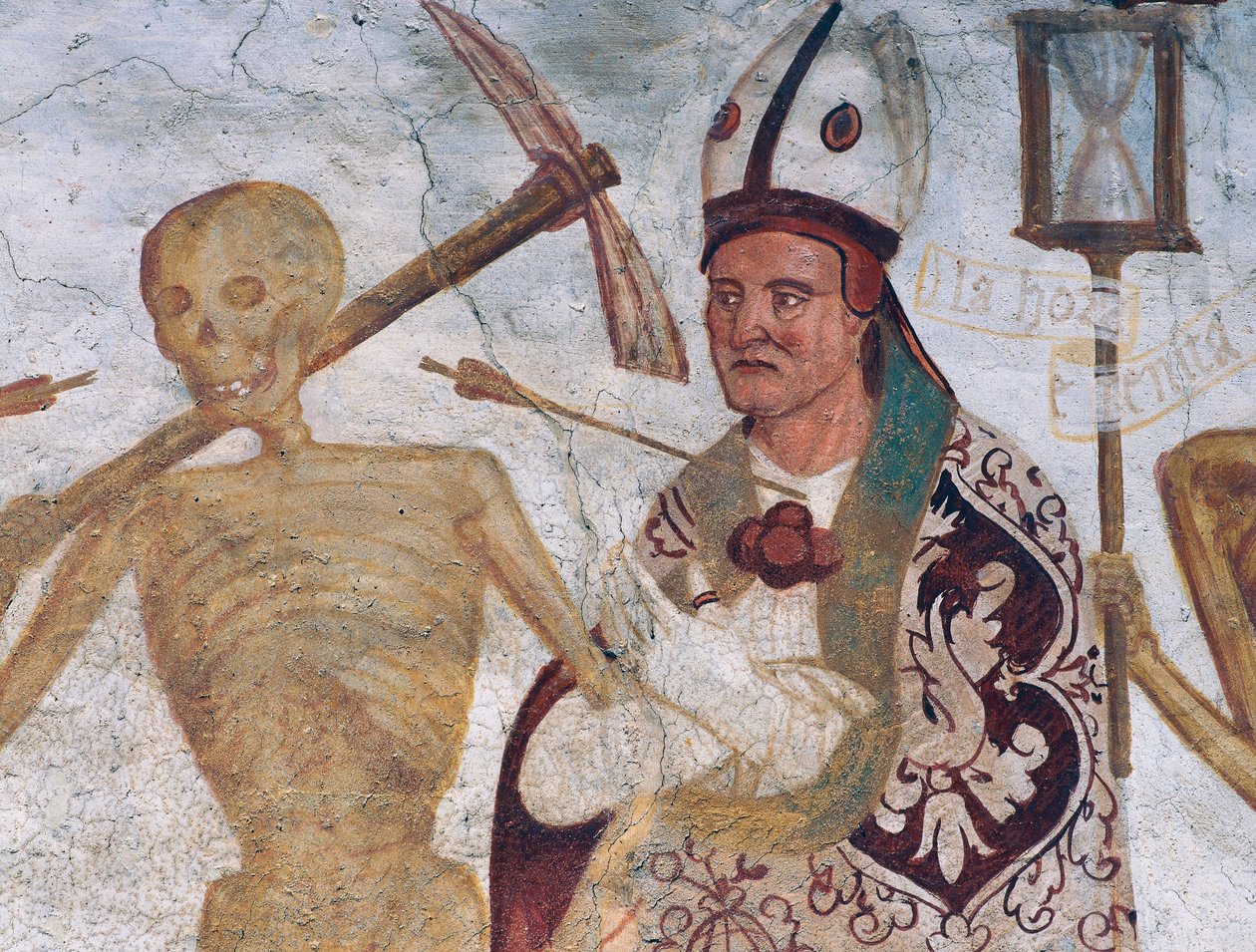 Der Bischof und der Tod (Detail aus dem Totentanz) von Simone II Baschenis