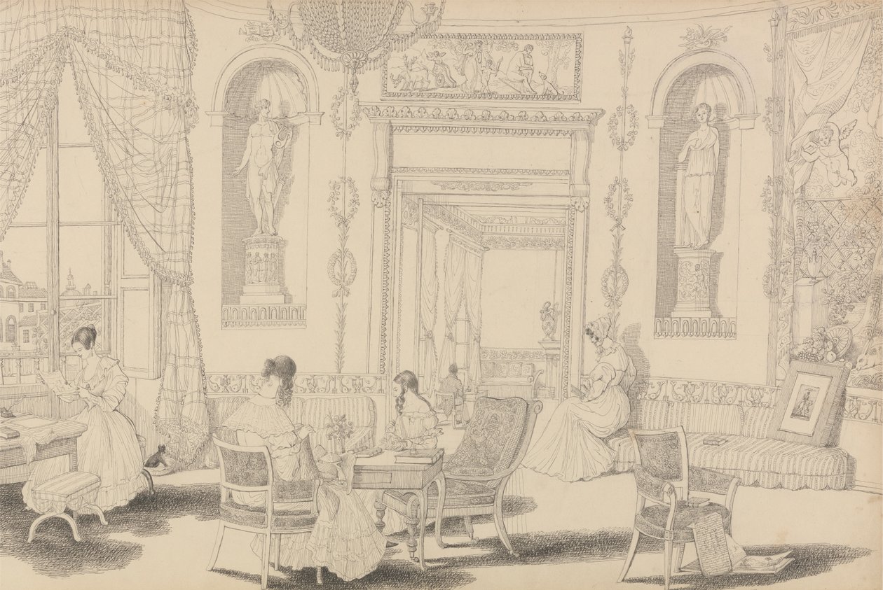 Album mit 30 Ansichten in Tirol und Italien: Rundes Boudoir im Casino Pecori, 10. Oktober 1841 von Sir Charles D