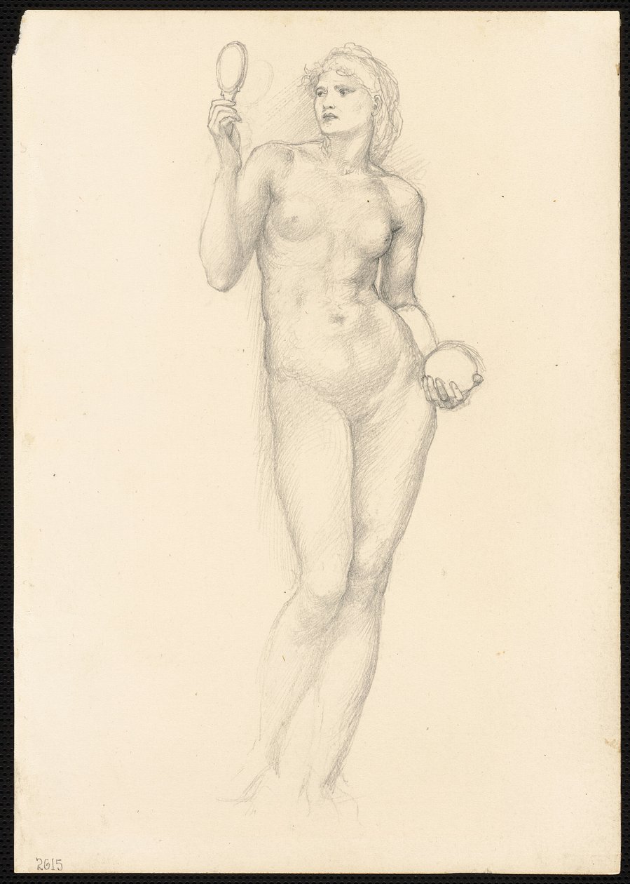Nackte weibliche Figur mit Spiegel in der rechten Hand von Sir Edward Burne Jones