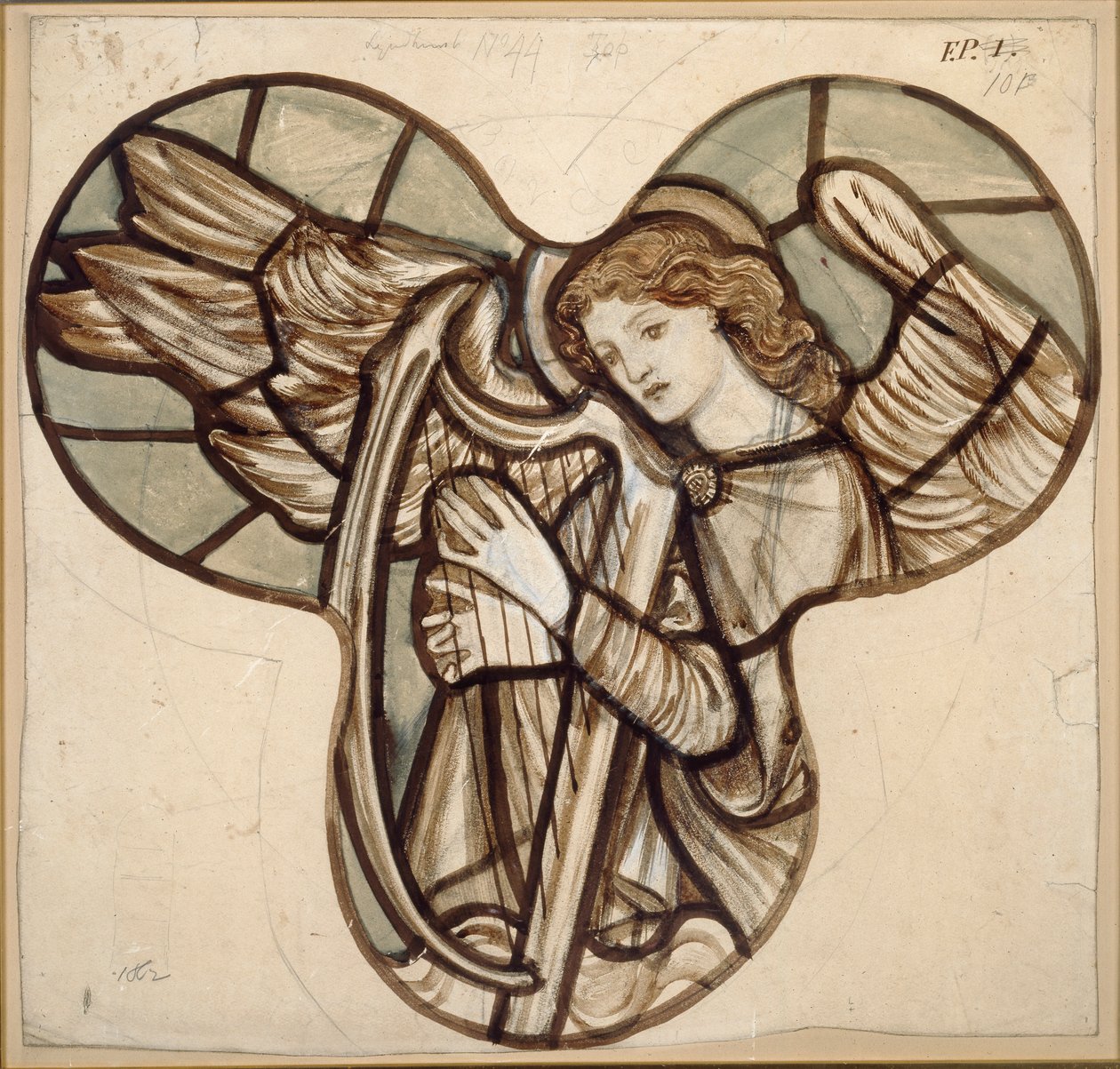 Entwurf für Buntglas in der Lyndhurst Kirche: Ein Engel mit Harfe, 1862 von Sir Edward Coley Burne Jones
