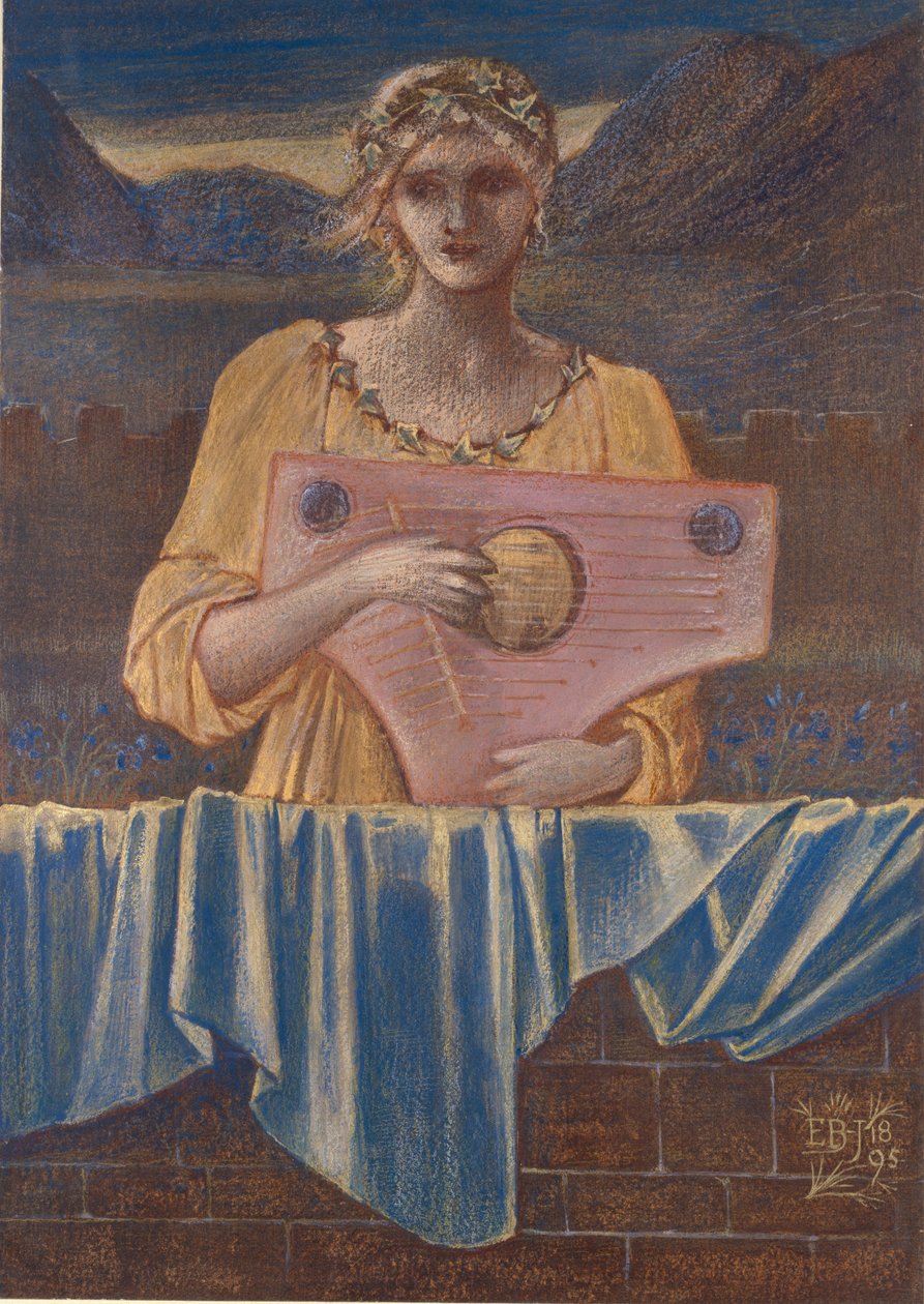 Studie einer Frau mit einem Musikinstrument, 1895 von Sir Edward Coley Burne Jones