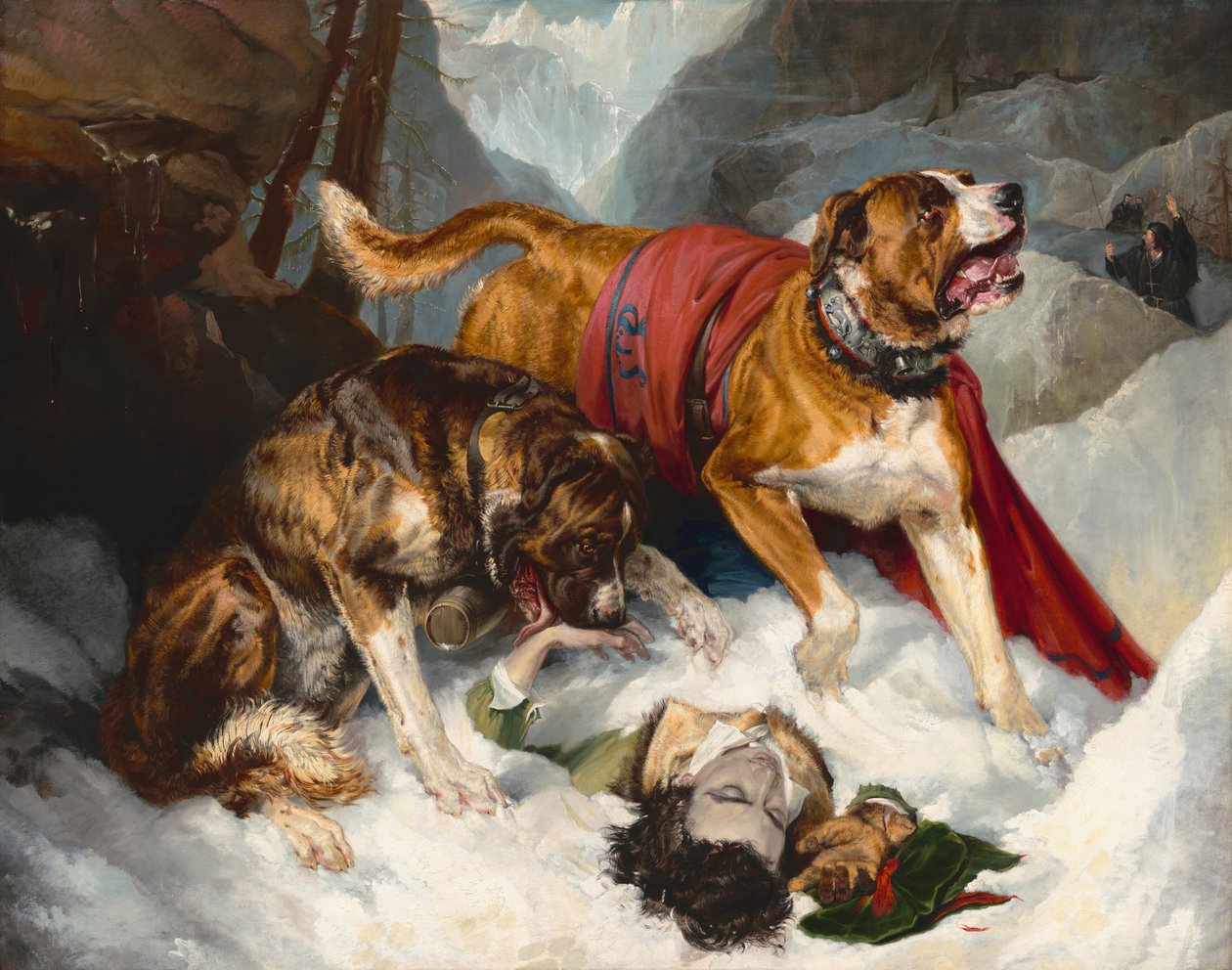 Alpenmastiffs beleben einen erschöpften Reisenden wieder von Sir Edwin Landseer