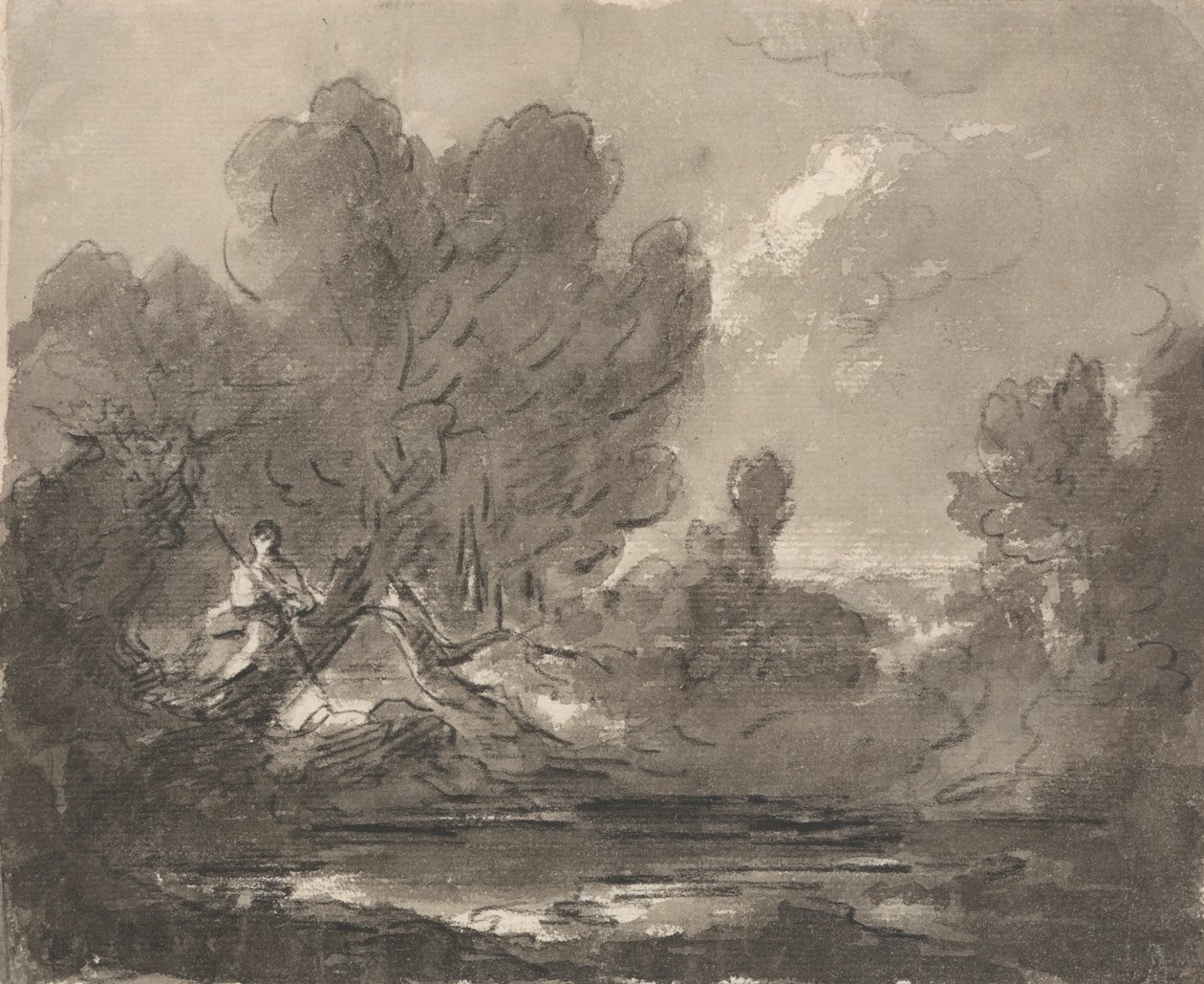 Figur im Baum nahe einem Teich von Sir George Howland Beaumont seventh Baronet