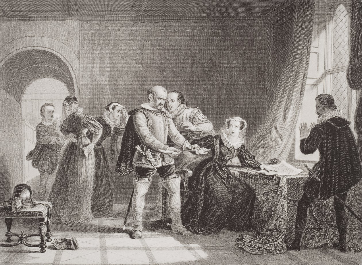 Maria Stuart (1542-87) gezwungen, ihre Abdankung in Lochleven Castle 1567 zu unterzeichnen, aus 