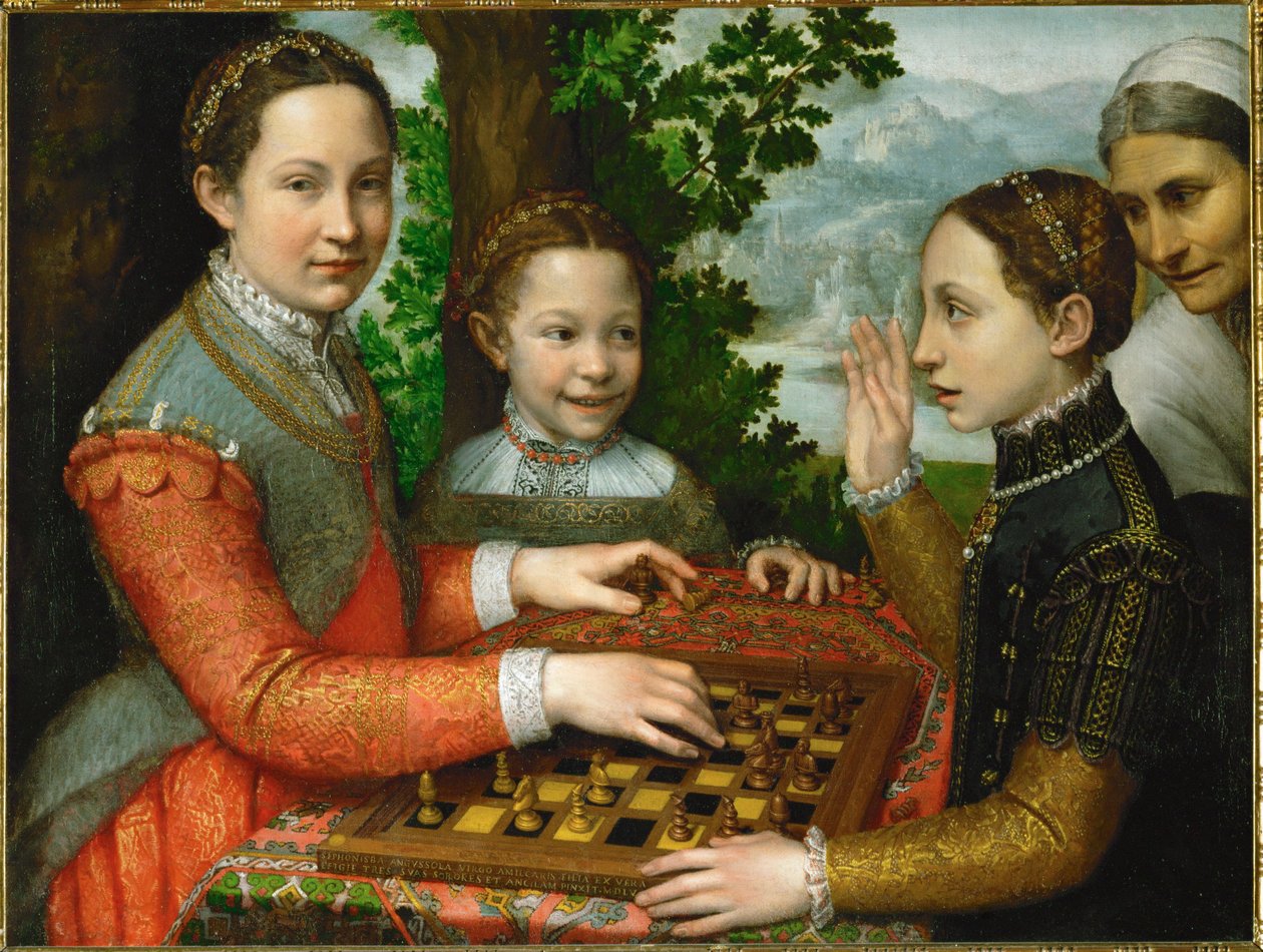 Ein Schachspiel mit den drei Schwestern des Malers und einem Diener von Sofonisba Anguissola