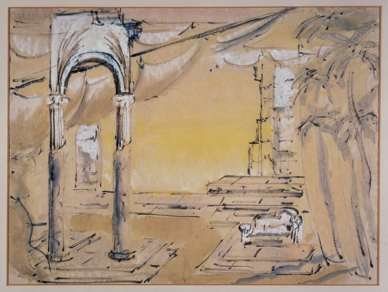Hof von Dido, Bühnenbild von Sophie Fedorovitch für Akt I von Dido und Aeneas von Henry Purcell von Sophie Fedorovitch