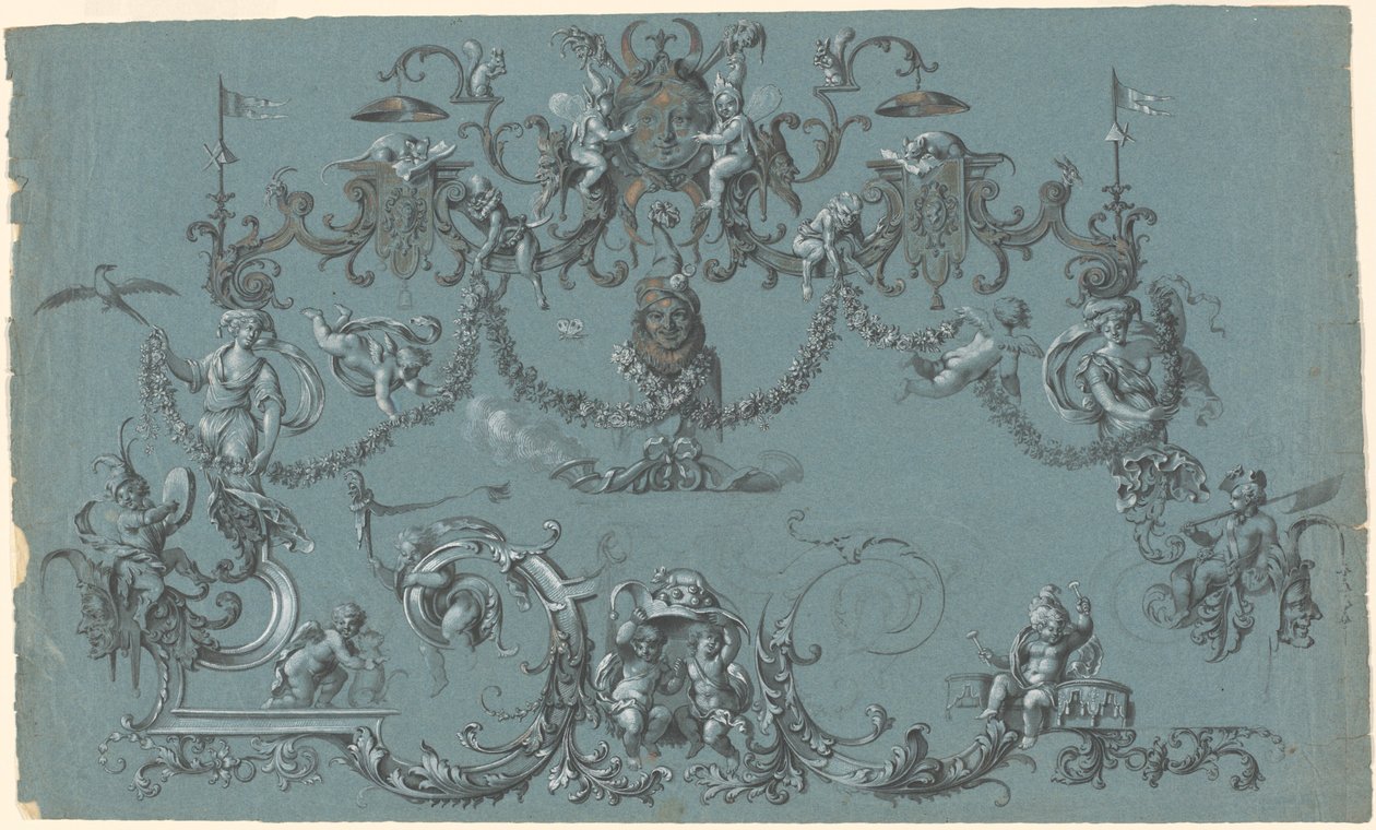 Arabesken mit spielenden Putti, Tieren und Narren von South German 18th Century