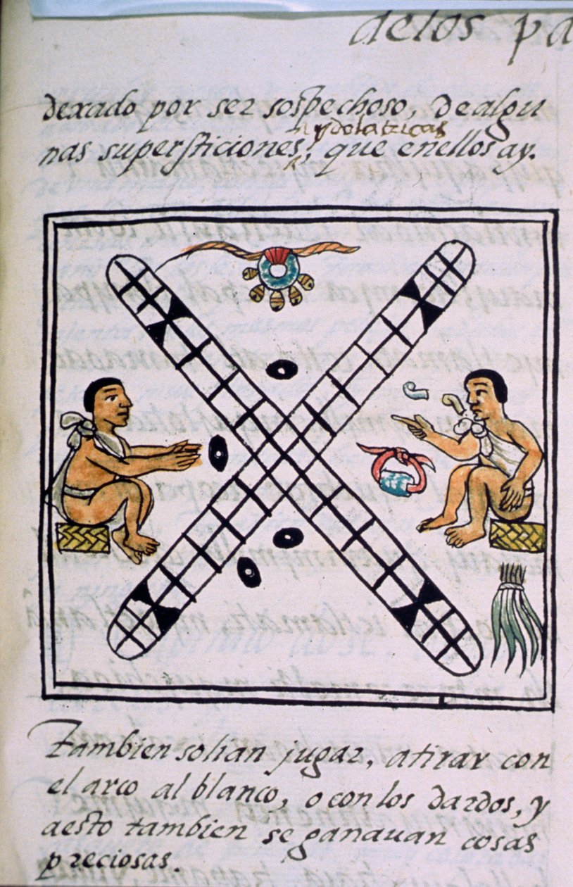 Ms Palat. 218-220 Buch IX Aztekische Männer spielen Patoli, aus dem 