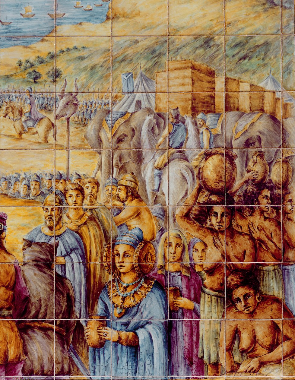 Die Dame von Elche in einer Prozession mit Elefanten von Spanish School