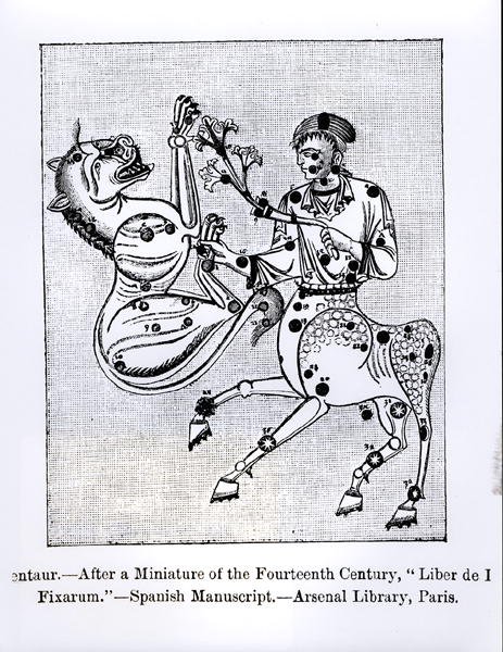 Der Zentaur, aus Liber de Stellis Fixarum, Illustration aus Wissenschaft und Literatur im Mittelalter und in der Renaissance, geschrieben und graviert von Paul Lacroix, 1878 von Spanish School