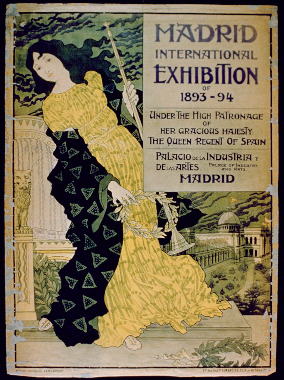 Werbung für die Internationale Ausstellung von Madrid 1893-94 im Palast der Industrie und Künste, Madrid, 1893 von Spanish School