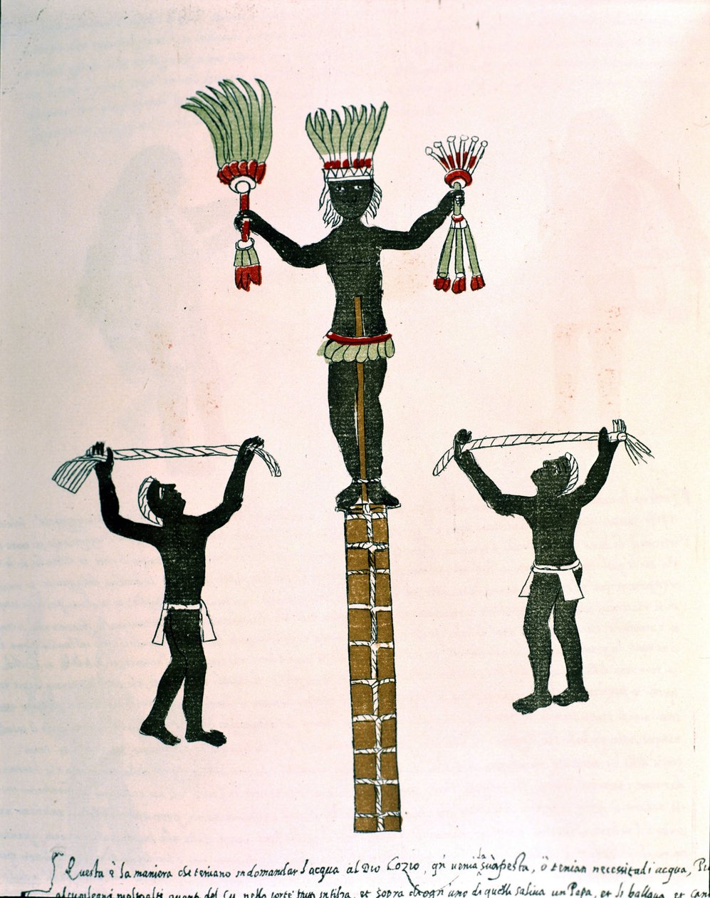 Aztekische Spiele im Codex Vaticanus 3738 (Codex Vat. Rios). Faksimile des Manuskripts von Dominikaner Pedro de los Rios, zwischen 1570 und 1589, Bibl. Vatikan von Spanish School