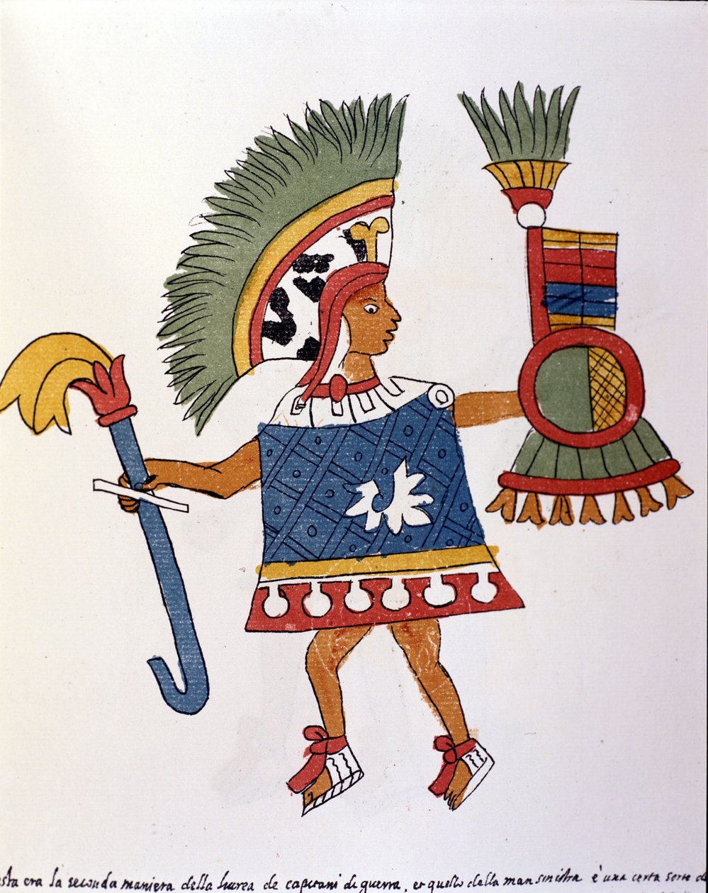 Aztekischer Krieger im Codex Vaticanus 3738 (Codex Vat. Rios). Faksimile des Manuskripts von Dominikaner Pedro de los Rios, zwischen 1570 und 1589, Bibl. Vatikan von Spanish School