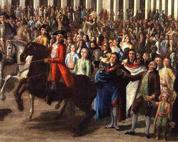 Karl III. (1685-1740) betritt Madrid, vom Plaza Mayor aus von Spanish School