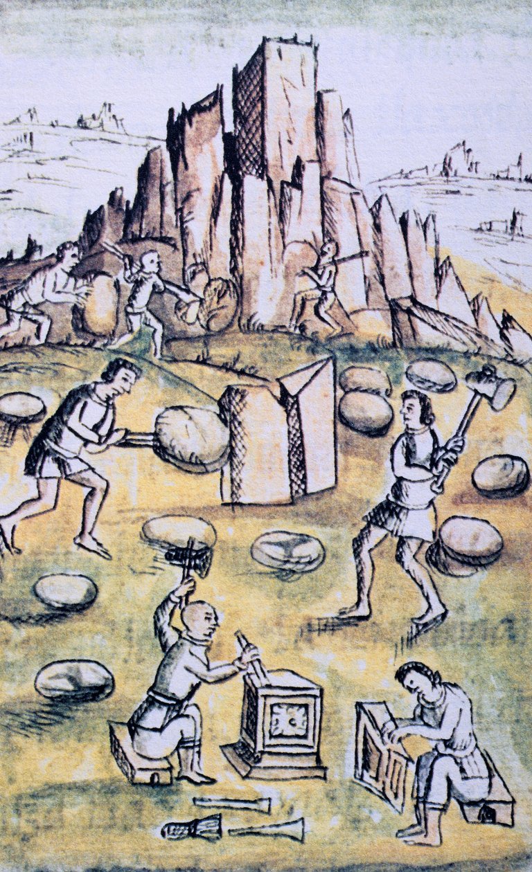 Codex der Eroberung Mexikos: Steinmetzarbeit von Spanish School