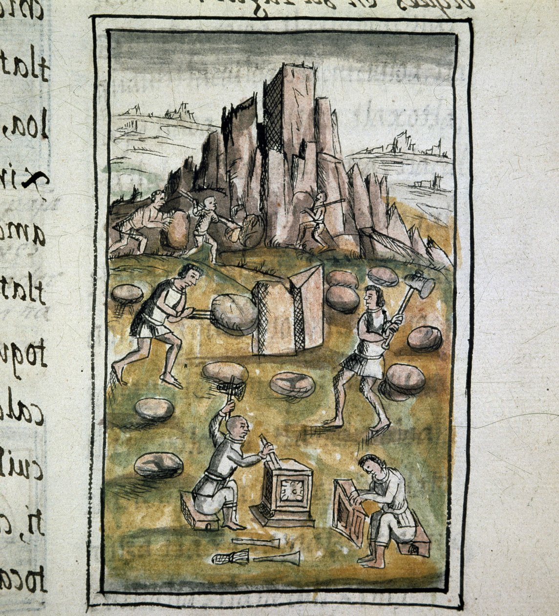 Codex der Eroberung Mexikos: Steinmetzarbeit von Spanish School