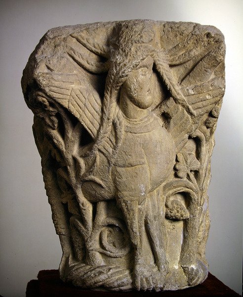 Doppelsäule, die eine Sphinx mit geflochtenem Haar darstellt von Spanish School
