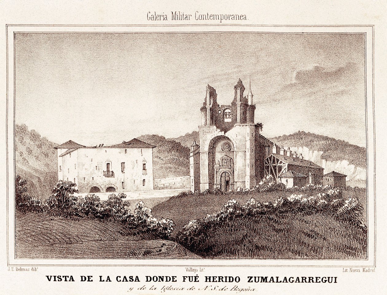 Erster Karlistenkrieg (1833-1840): Das Haus oder der Karlisten-General Tomas Zumalacarregui (1788-1835) wurde nach der Belagerung von Bilbao verletzt von Spanish School