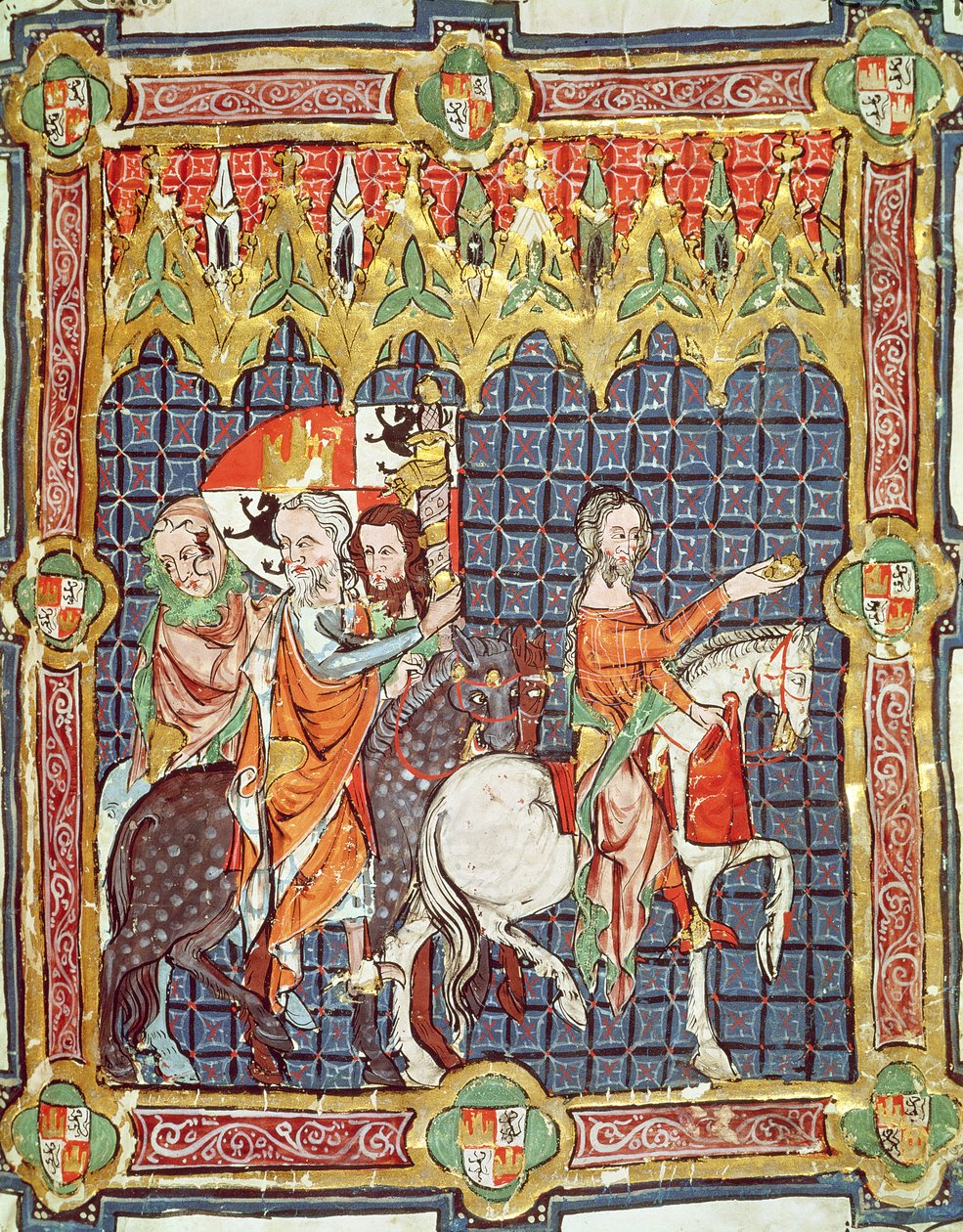 Alfons VII. (1105-57) und seine Frau, Berenguela von Barcelona, werden zum Erzbischof geführt, aus einem Manuskript, das die Krönungen der Könige von Aragon und Kastilien darstellt von Spanish School