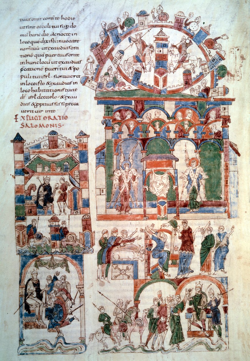 Geschichte von Salomo: "König Salomo empfängt den Tribut". Seite (fol. 129 v;) aus der "Bibel von Roda" (man. lat. 6) erstellt in Spanien im 11. Jahrhundert. Paris, B.N. von Spanish School
