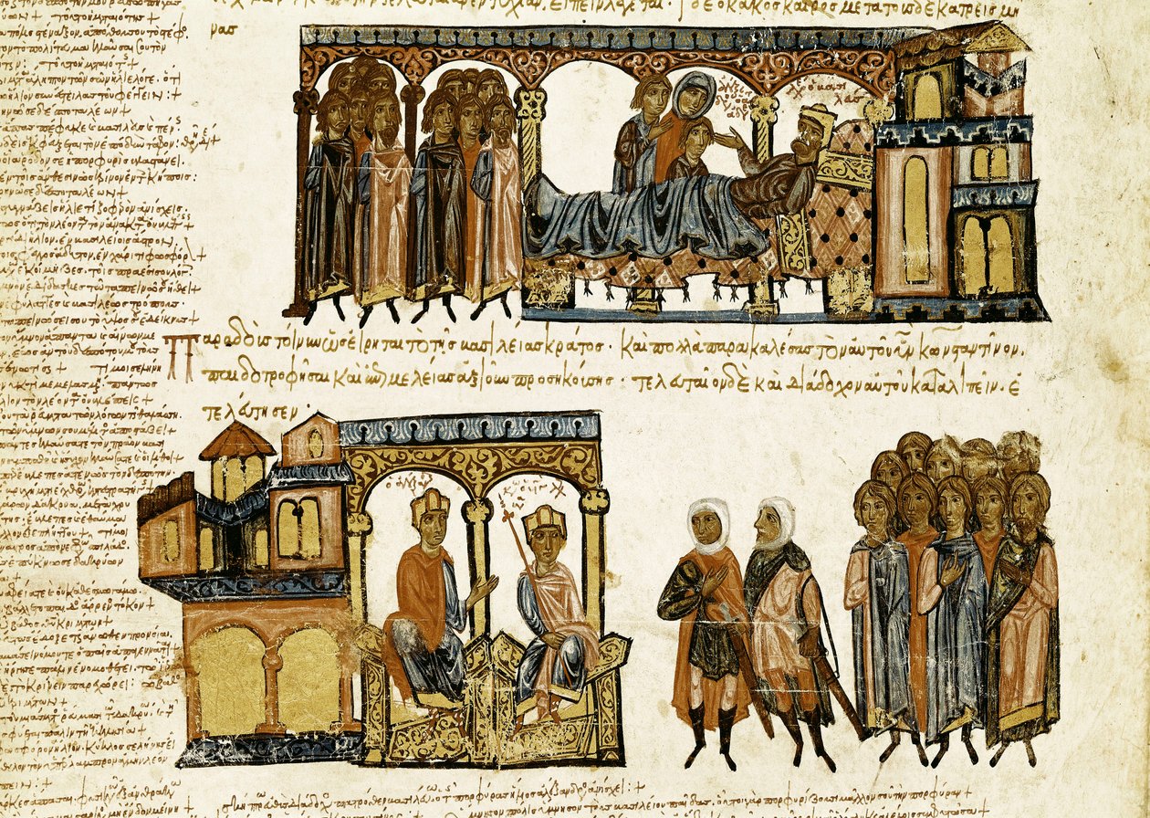 Miniatur aus „Synopsis historiarum“ oder „Byzantinische Chroniken“ (Geschichten der byzantinischen Könige und Ereignisse von 811 bis 1057) von Johannes Skylitzes (11.-12. Jahrhundert) von Spanish School