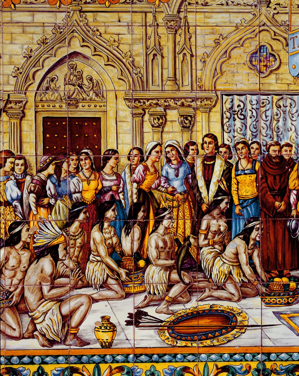 Ureinwohner Amerikas, die im Gefolge von Kolumbus 1492 nach Spanien gebracht wurden (Keramik) von Spanish School