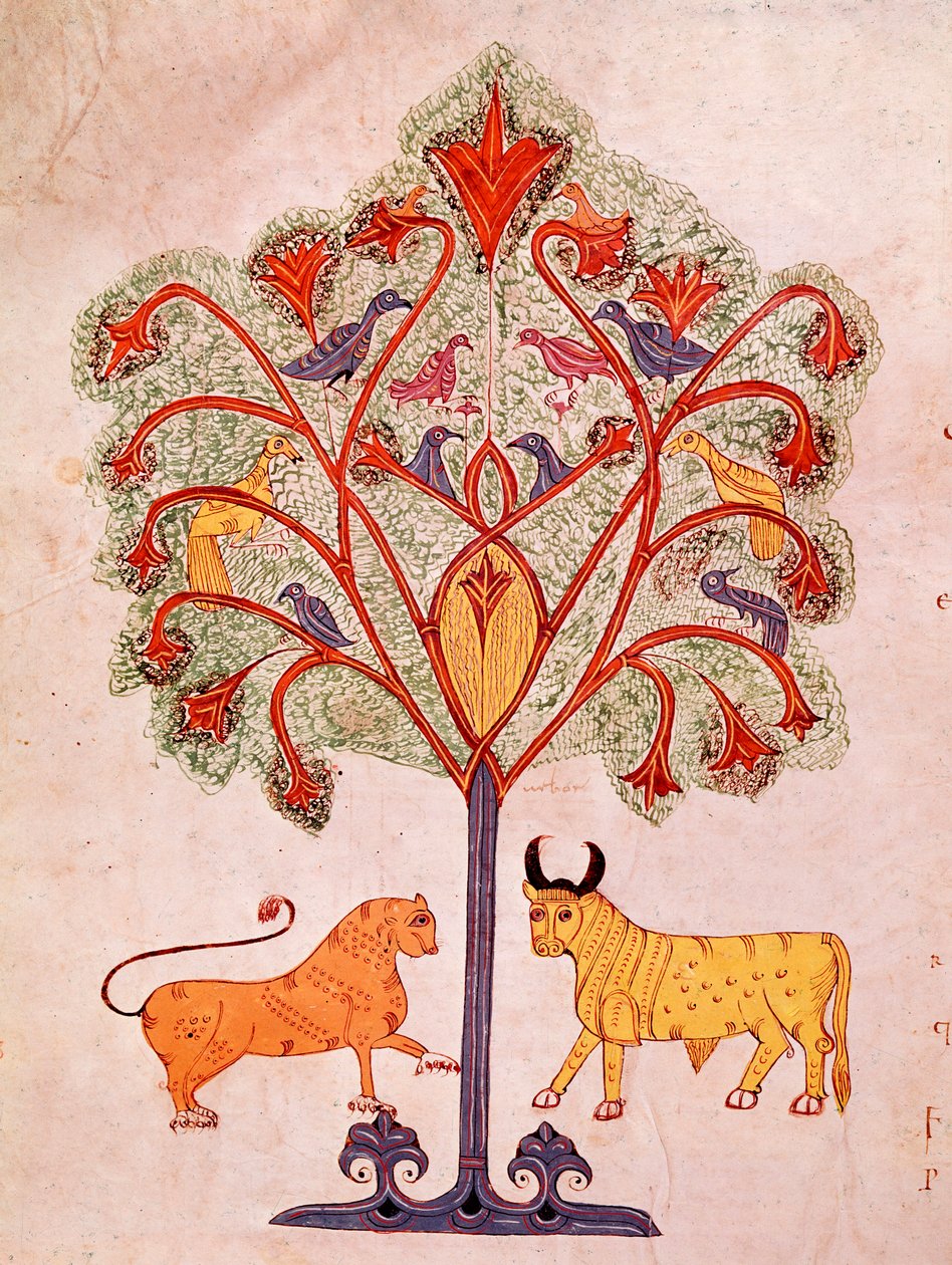 Seite einer mozarabischen Bibel: der Traum des Baumes von Nebukadnezar, interpretiert von Prophet Daniel von Spanish School