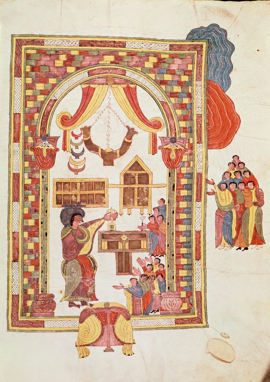 Der Tempel von Jerusalem, aus der Visigothisch-Mozarabischen Bibel des Hl. Isidores, fol.50r., A.D. 960 (Tempera auf Pergament) von Spanish School