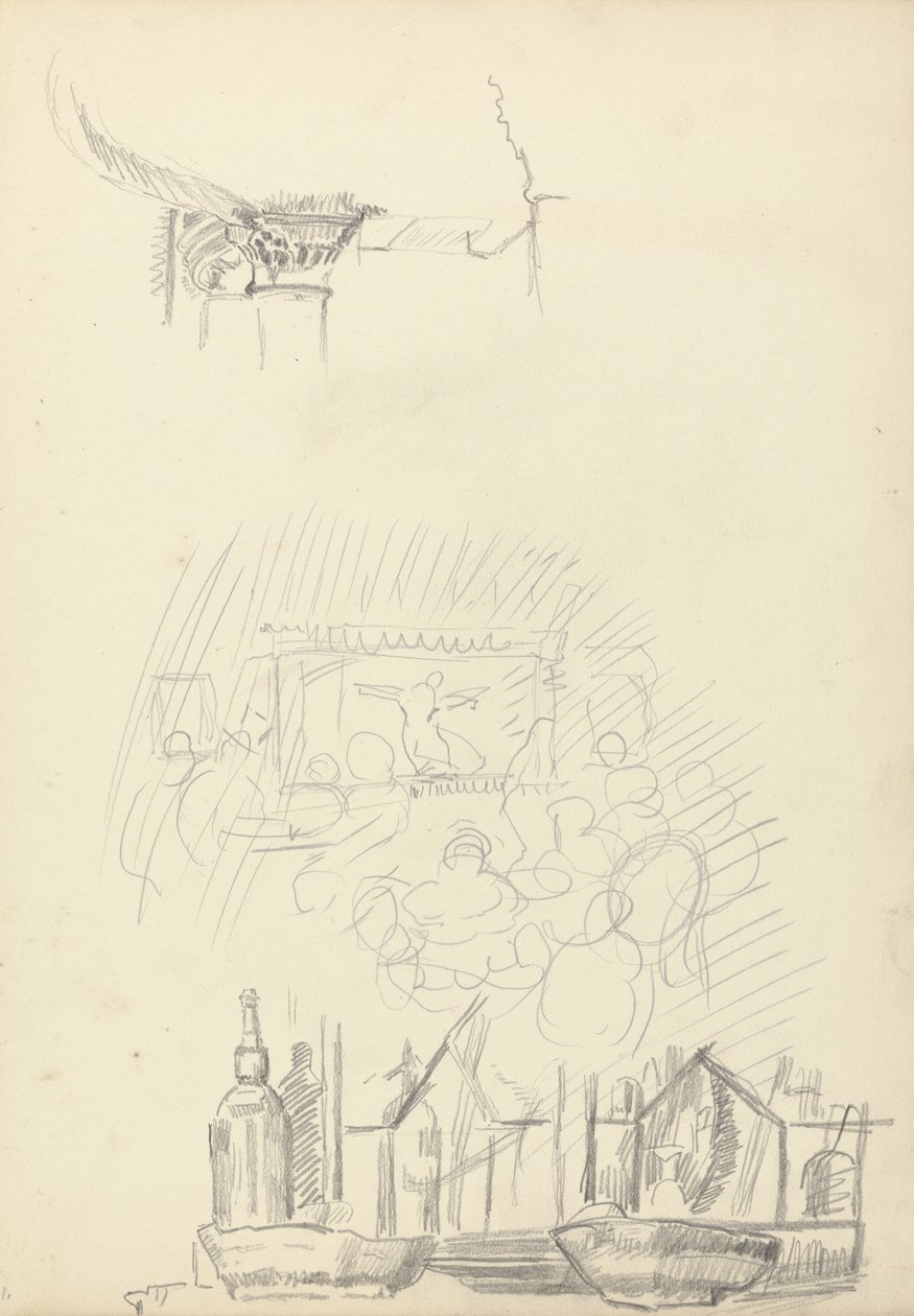 Skizzen einer Bühne und Bar, aus Cave of the Golden Calf von Spencer Frederick Gore