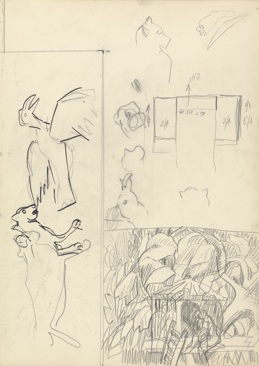 Studien von Baumhäusern, Tieren und Grundriss, für die Cave of the Golden Calf von Spencer Frederick Gore