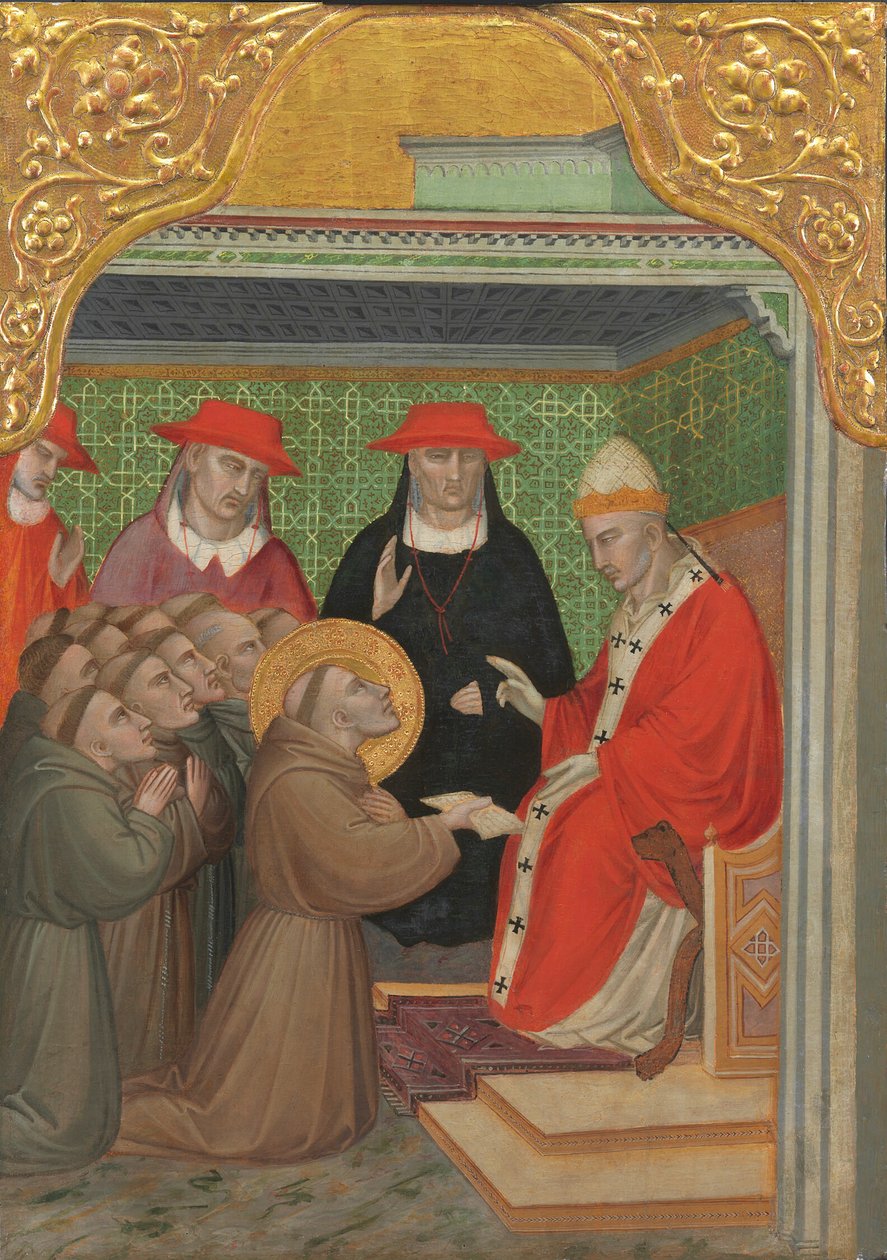 Der heilige Franziskus vor dem Papst (Die Anerkennung der Franziskanerregel) von Spinello Aretino