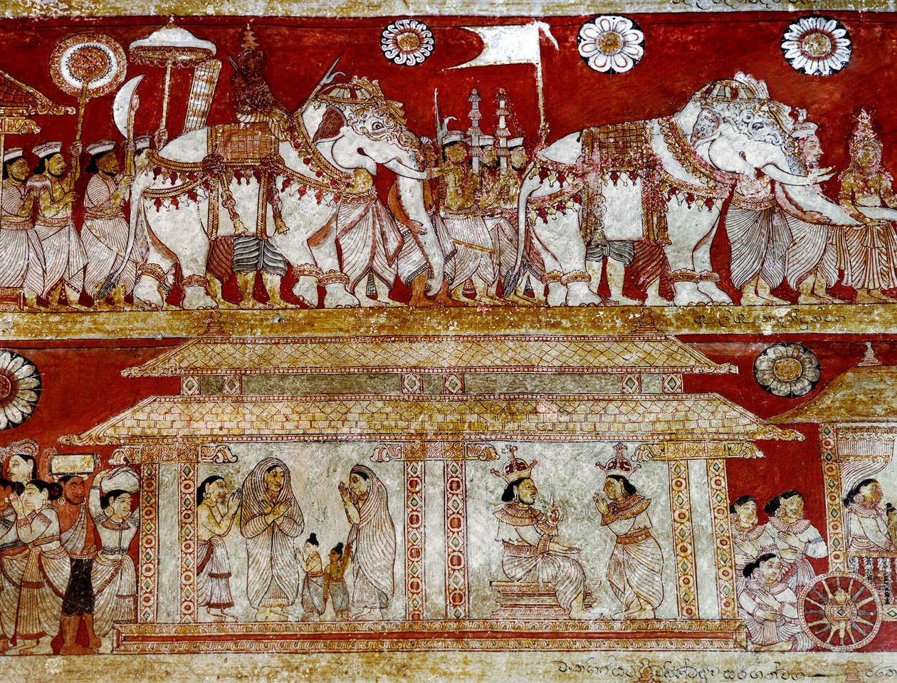 Detail der Wandmalerei im Degaldoruwa Vihraya Tempel von Sri Lankan