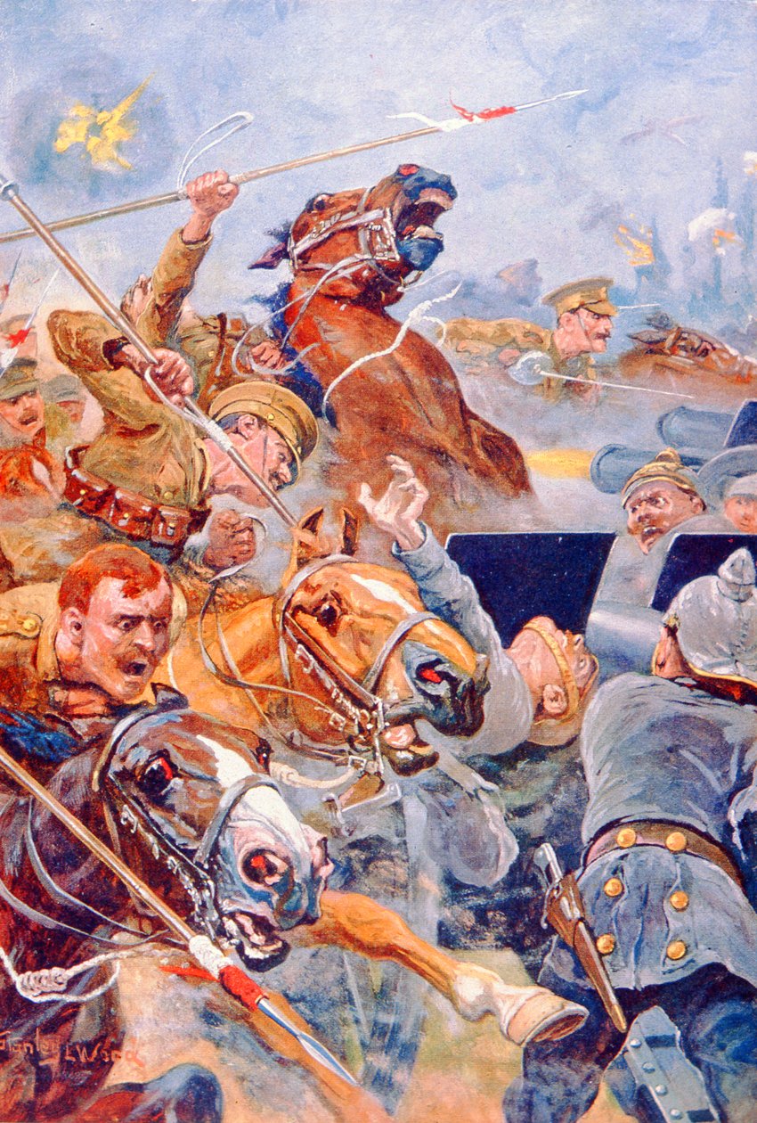 Der Angriff der 9. Lanzenreiter während des Rückzugs von Mons von Stanley L. (after) Wood