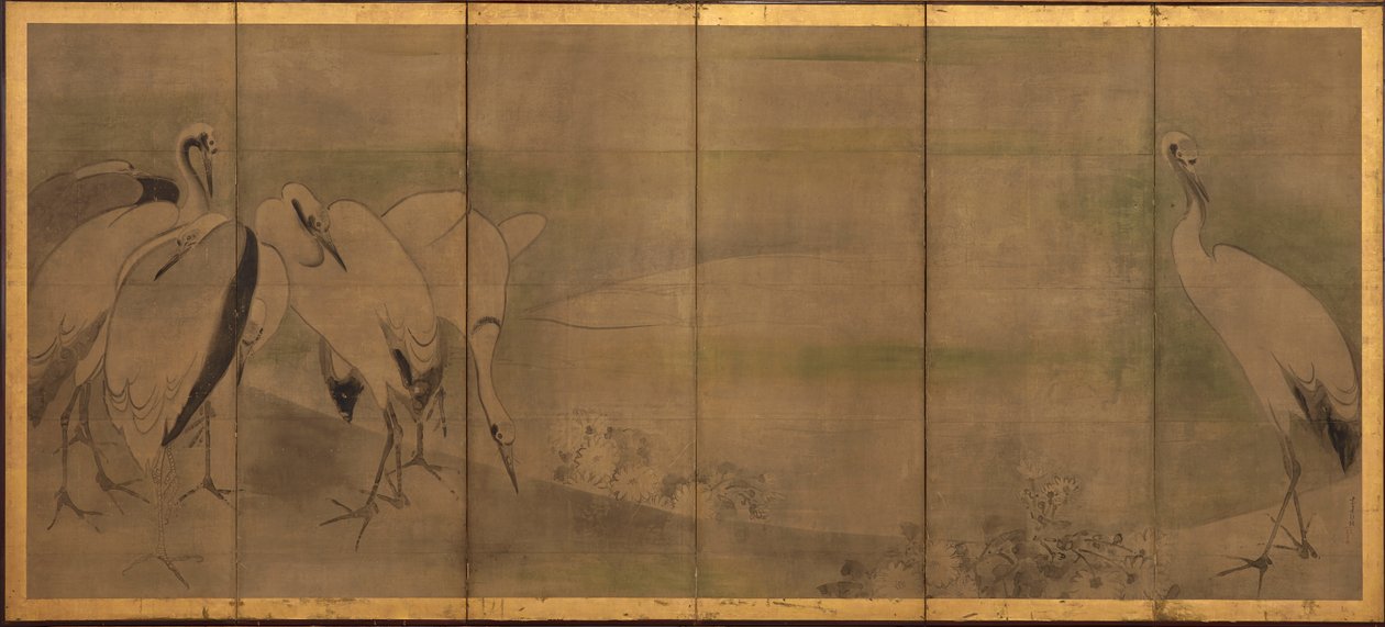 Kraniche und Chrysanthemen von Sôtatsu