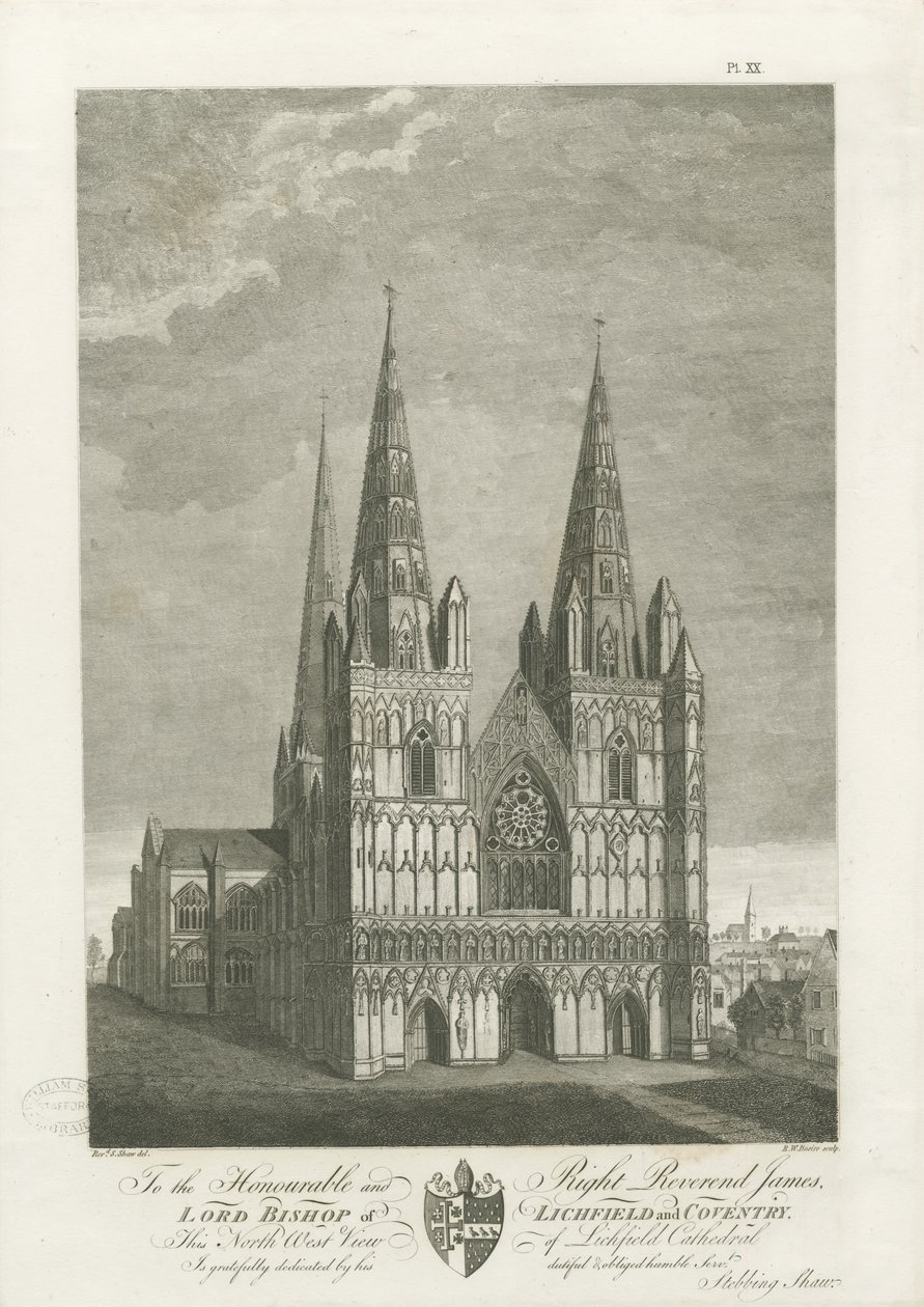Lichfield Kathedrale - Westfront (Stich) von Stebbing Shaw
