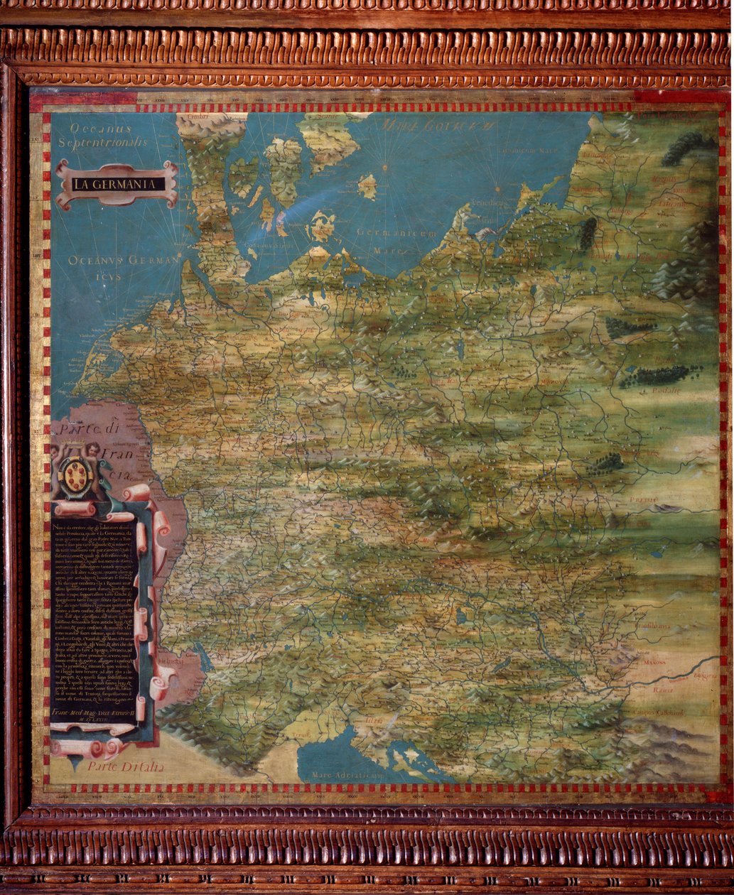 Deutschland Karte von Stefano Bonsignori, um 1581. Florenz, Palazzo Vecchio, Sala del Mappamondo von Stefano Buonsignori