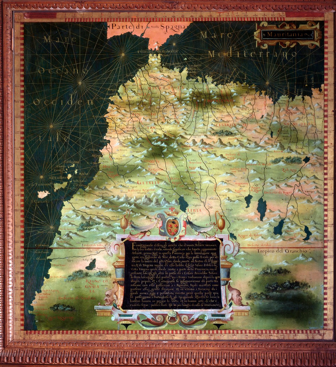 Nordafrika (Marokko) und Straße von Gibraltar Karte von Stefano Bonsignori, um 1581. Florenz, Palazzo Vecchio, Sala del Mappamondo von Stefano Buonsignori