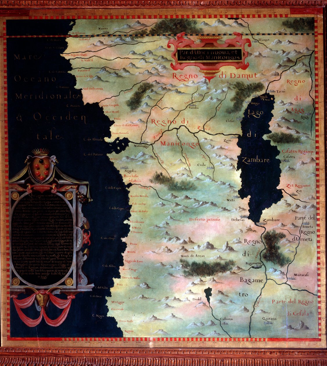 Westafrika (Kongo und Angola) Karte von Stefano Bonsignori, um 1581. Florenz, Palazzo Vecchio, Sala del Mappamondo von Stefano Buonsignori