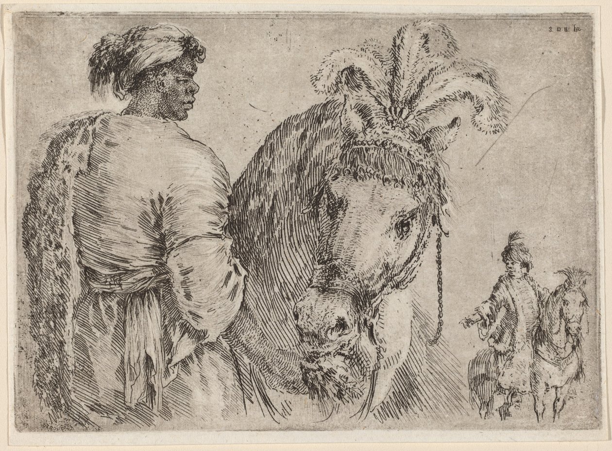 Ein schwarzer Mann füttert ein Pferd, wahrscheinlich 1662 von Stefano della Bella