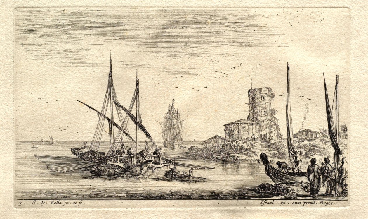 Eine Galeere bewegt sich auf das offene Meer zu von Stefano della Bella